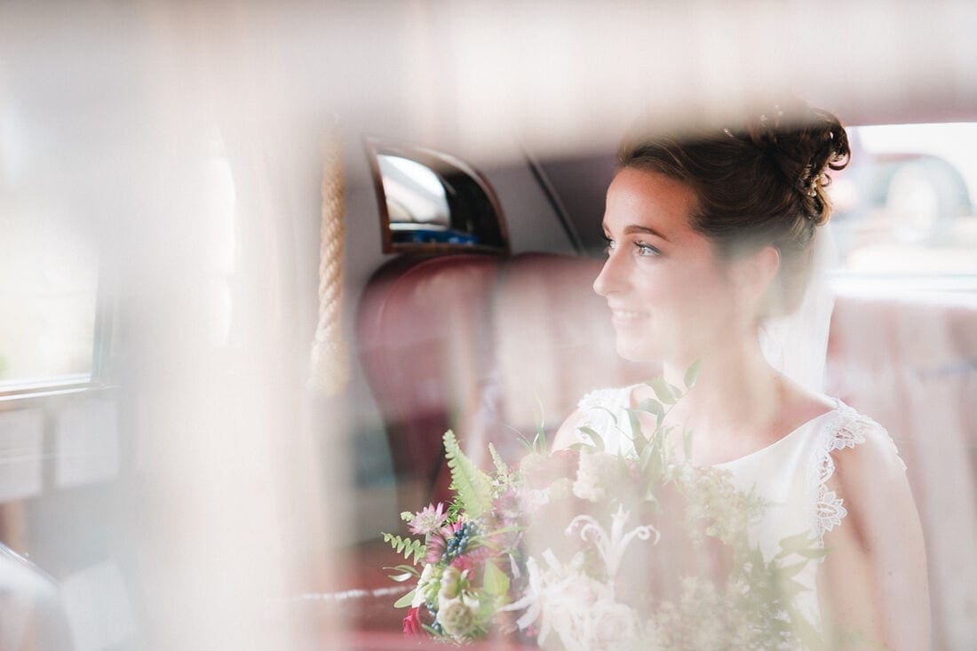 the bride arrives at her wedding ceremony