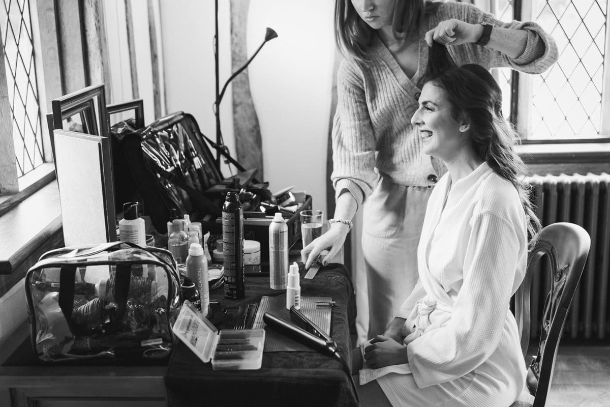 bride getting ready for her wedding ceremony at Cain Manor in Hampshire