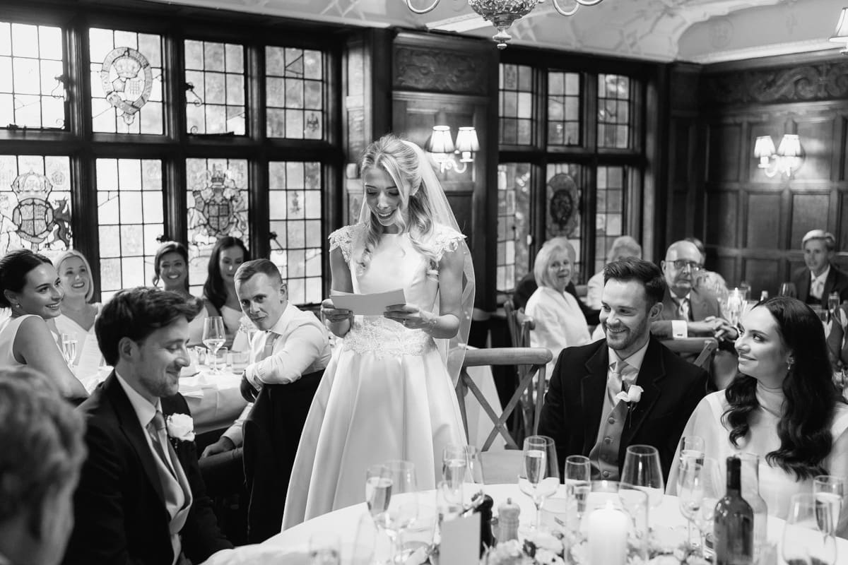 Bride's speech at a small pub wedding in Chiddingfold